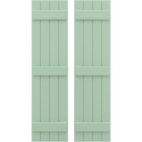 14"W x 46"H Americraft Four Board (3 Batten) Exterior Real Wood Joined Board-n-Batten Shutters (Per Pair), Seaglass