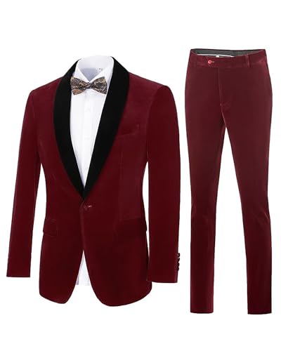 Men's 2 Piece Velvet Suit Slim Fit Prom Wedding Suits for Men Party Formal Suit Jacket Pants Set