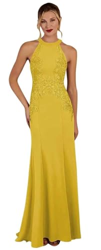 Image of KDTM Satin Lace Mother of The Bride Dresses Long Halter Sleeveless Formal Dresses for Women Wedding Guest