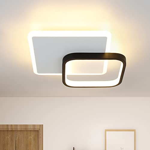 Homefire LED Plafonnier Chambre Plafonnier - 3000K Blanc Chaud Lampe de Chambre 15W Acrylique Moderne Lampe de Salon Ronde Noir Design Plafonnier pour Salon Salle à manger Cuisine Couloir Cover