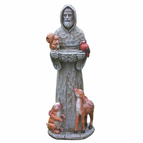 Statue Saint François d'Assise pour jardin avec mangeoire oiseaux et animaux résine - 2