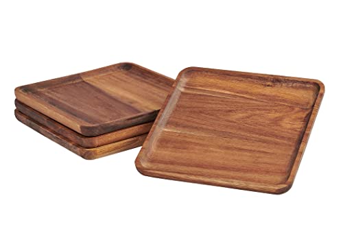 Servappetit Acacia 9"X 9" Plates, 4 Pack, Handmade Richly Grained Acacia Wood #TOP4