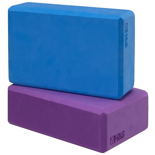 H&S Hög Densitet Yoga Block - Yogablockset om 2 - Lila Och Blå Snabba EVA-Skumtegelstenar - Gymblock Set för Muskelsmärta Och Stress