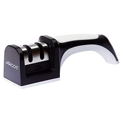 Arcos Afiladores, Afilador de Cuchillos de Mano, Hecho de ABS + TPE, Rodillos Cerámico y Carburo, Color Blanco y Negro