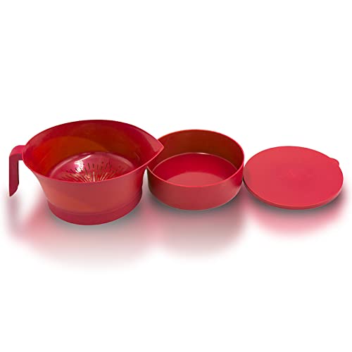 Easy Greasy Colander Grease Strainer With Handle And Container, Catch Bowl With Lid 3 Piece Strain Set | Strains Ground Beef, Bacon & Pasta | Safe Kitchen Gadget Bpa Free | Made In The Usa (Red) #TOP2