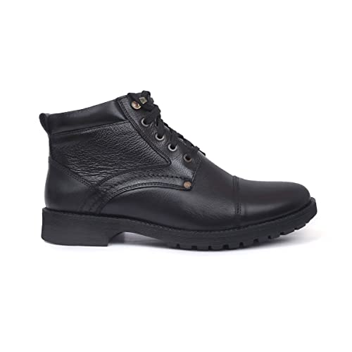 Image of Zoom Shoes Men's Genuine Leather Stylish High Ankle Boots With Laces For Travelling /Office /Party ZA-4171 | Lace-up Shoes With 1-inch Heel, Memory Cushion Insole & TPR Sole