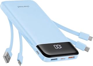 Charmast Power Bank with Built in Cables X 4, 10000mAh USB C Battery pack 6 Outputs 3 Inputs with LED Display Type C Powerbank Portable Charger Compatible with Smartphones Tablets and More