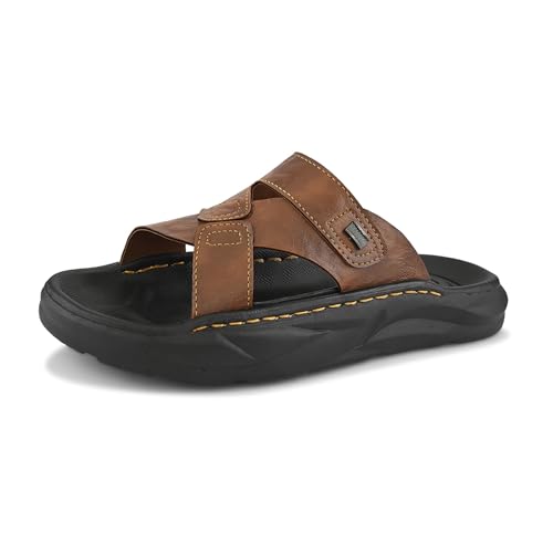 Image of Centrino Men's Slide Sandals | Stylish Adjustable Velcro Strap Sandal with Grip Insole | Casual Summer Footwear | Comfortable Casual Footwear for Office, Travel & Walking (9577)