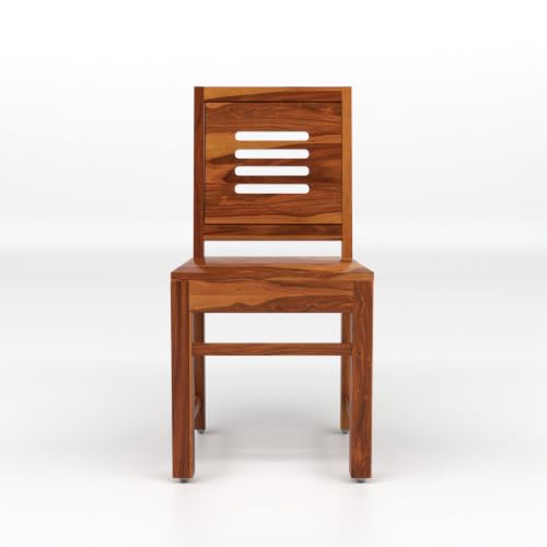 Image of Solid Sheesham Wood Dining Chair Set of 2 | Premium Wooden Dining Chairs for Dining Table | Modern Slatted Backrest | Heavy Duty Kitchen & Dining Room Chairs |
