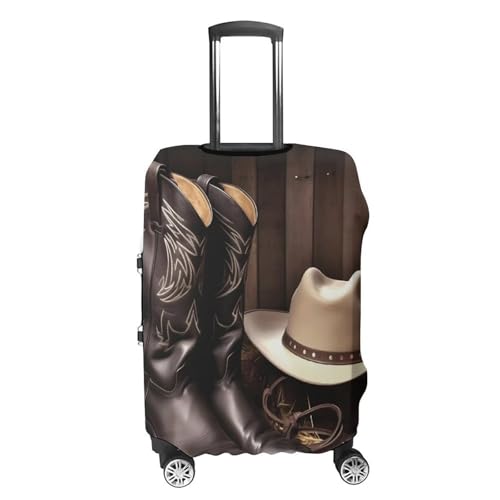 Cowboy Black Hat Western Boots Luggage Cover, Washable Elastic Suitcase Cover Protector Fit 18-32 Inch Luggage4