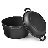 Gusseisen Topf Dutch Oven 2-in-1 Brat- & Schmorsystem, 26 cm – Bräter mit ofenfester Gusseisen-Deckel als zweite Pfanne
