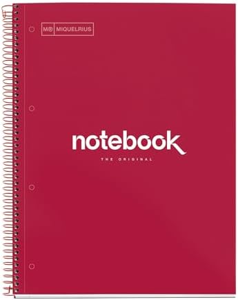 Miquelrius - Cahier A4 à spirale, Notebook Emotions, 80 Feuilles microperforée 90 g/m², Petits carreaux 5 mm, 1 Bande Couleur, Cahier Quadrillé, Couverture Rigide, 4 Trous, Gris