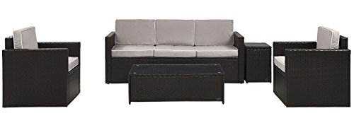 Crosley Furniture Ko70054Br-Gy Palm Harbor Outdoor Wicker 5-Piece Seating Set (Sofa, 2 Arm Chairs, And Glass Top Table), Brown With Gray Cushions #TOP1