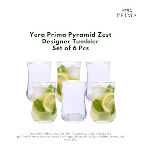 Image of Yera Prima Bonn Zest Designer Tumbler Set of 6, 230 ml Each Transparent | Hot & Cold Drinks, Juice, Cocktail, Milkshake, Smoothie | Ideal for Home, Party, Restaurant, Gifting | Special Occasions