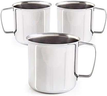 3 Unbreakable Table D'Hôte Cups Stainless Steel Metal Water Cup 250ml Mug Cup with Lifetime Handle