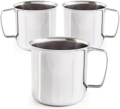 3 Unbreakable Table D'Hôte Cups Stainless Steel Metal Water Cup 250ml Mug Cup with Lifetime Handle