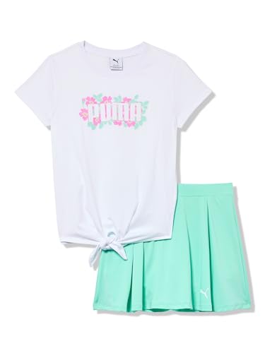 Image of PUMA Girls' 2 Piece Set, Short Sleeve Cotton Jersey T-shirt & Matching Skort