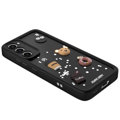 Image of Bintage CASE Cute Fun Taddy Cartoon 3D Ball Bear Milk Cake Coffee Silicon Case Full Body & Camera Protection Back Cover Compatible for Samsung Galaxy S21 FE 5G - Black