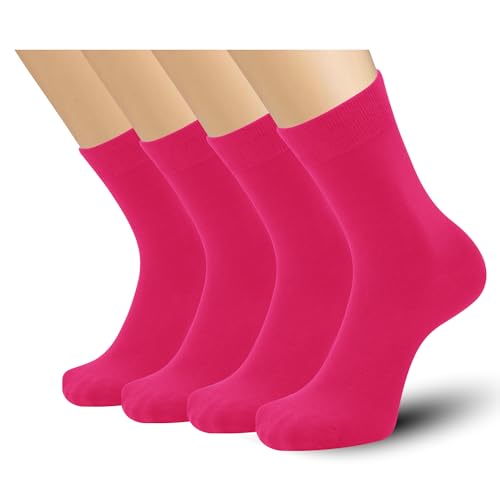 Mens Viscose Bamboo Crew Socks Breathable Classic Vibrant Colorful Fashion Cool Socks 4 Pairs (11-14, Pink)