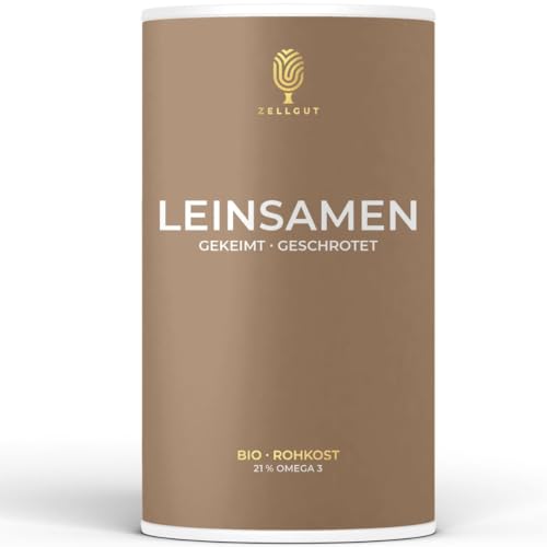 ZELLGUT© BIO LEINSAMEN 200g • als Topping oder VOLLKORN MEHL zum BACKEN, Brot, MÜSLI Smoothie • 100% ROH, gekeimt & geschrotet • Leinsamen PUR • GLUTENFREI • mit 21% Omega 3 Fettsäuren