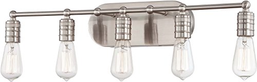Minka Lavery Wall Light Fixtures 5136-84 Downtown Edison Glass Bath Vanity Lighting, 5 Light, Nickel