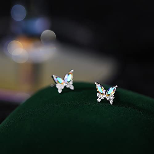 S925 Sterling Silver CZ Butterfly Stud Earrings for Women,Hypoallergenic Tiny Butterfly Earrings for Second Hole | Multiple piercings2