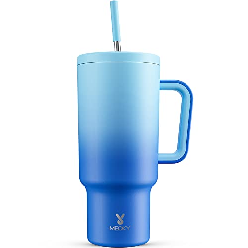 Meoky 40oz Tumbler with Handle, Leak-proof Lid and Straw, Insulated Coffee Mug Stainless Steel...