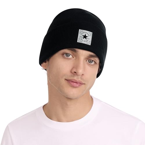 Converse Unisex AdultRibbed Beanie, Black, One Size
