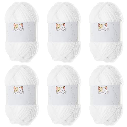 Perthlin 6 Pack Skeins Soft Chunky Yarn Thick White Chenille Velvet Blanket Yarn For Crochet Knitting Rug Clothes & Diy Crafts,100 Grams, 74.3 Yards #TOP28