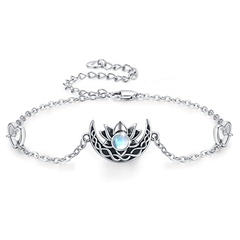 ZIPPICE Celtic Crescent Bracelet for Women Moonstone Lotus Bracelet 925 Sterling Silver Moonstone Yoga Bracelet Jewelry Gifts for Wife Girlfriend Friends Cover