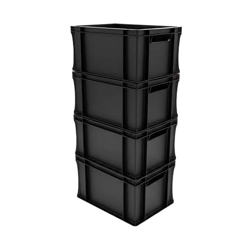Box and beyond - Lot 4 Bacs Gerbables - 40 x 30 x 22 cm - 20L - Charge 20 kg - Plastique Noir - Stockage, Rangement, Outils, Bricolage - Résistant -...