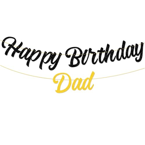 Bannière « Happy Birthday Dad » noire et dorée, fanions d'anniversaire pour pères, grand-père, hommes, papa, décorations de fête