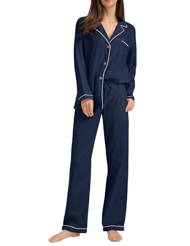 Image of Womens Muslin Pajama Set 100% Cotton Double Gauze Linen Like | Breathable Soft Comfort Button Up Loungewear Sleepwear PJ Set