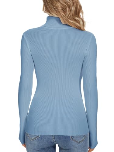 Image of Turtleneck Sweaters for Women Ribbed Long Sleeve Pullover Sweater | Slim Fit Jumpers Business Casual Trendy Knit Tops