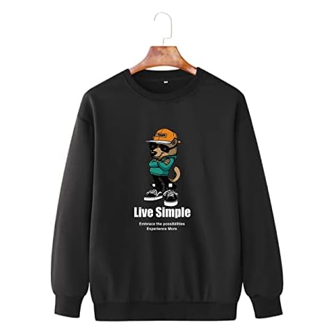 Men Sweatshirt Round Neck Casual Simple Fashion Unique Cartoon Letter Printing Men’S Long Sleeve Autumn And Winter Comfortable Men’S Jumper B-Black 3XL Cover