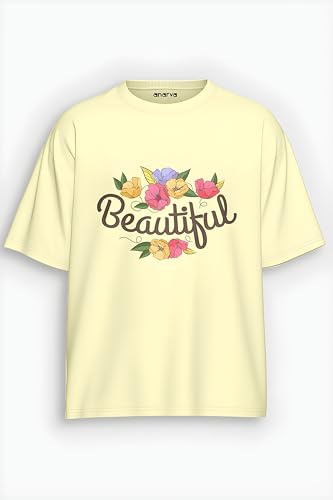 Image of Amazon Brand - Anarva Women Oversized Graphic Printed T Shirt 100% Cotton Drop Shoulder Loose Fit Baggy Casual Tshirt for Girls