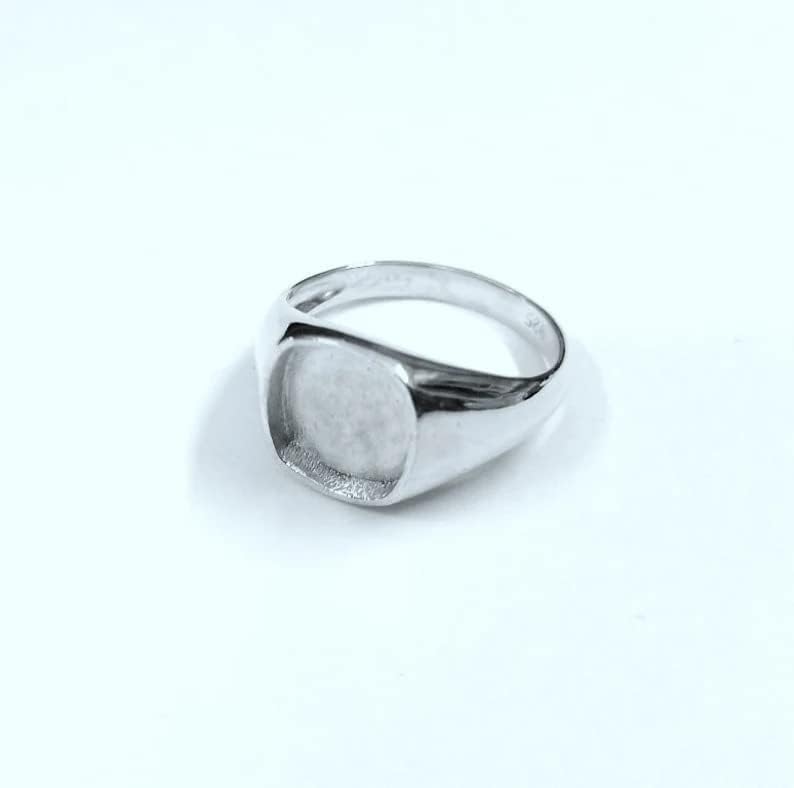 Miniatura 7 de Anillo cuadrado de plata de ley 925 con forma de cojín para hombre, ajuste de bisel en blanco, 0.49 x 0.39 pulgadas, base de anillo en blanco,