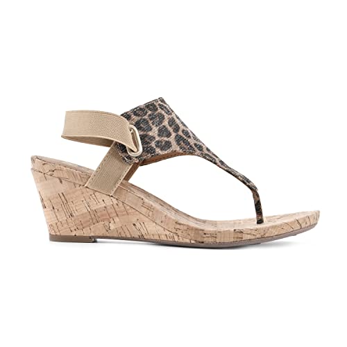 White Mountain Shoes All Good Women's Wedge Sandal, Leopard/Glitter/Fab, 6.5 M #TOP1
