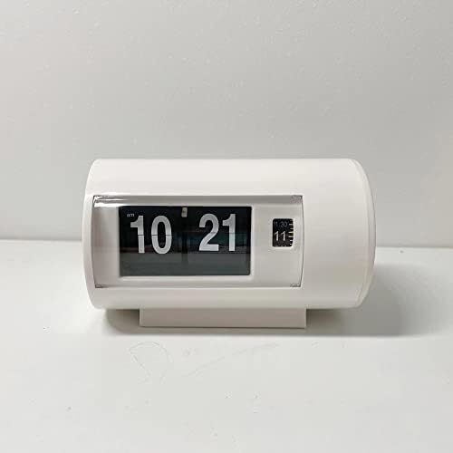 Retro Table Clock Auto Flip Clock 12 Hours AM/PM Format Display Timepiece Desk Clock Flip Page Turning Clocks (White)