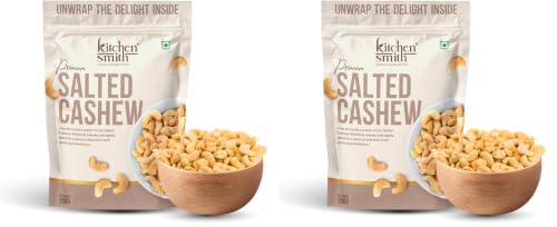 Image of KitchenSmith Premium Salted Whole Cashew - 250gm (Grade W240) | Crunchy Cashews, Kaju Dry Fruit & Cashew Nuts | Gluten Free & Plant Based Protein (Air Tight Pouch) (Pack of 2)