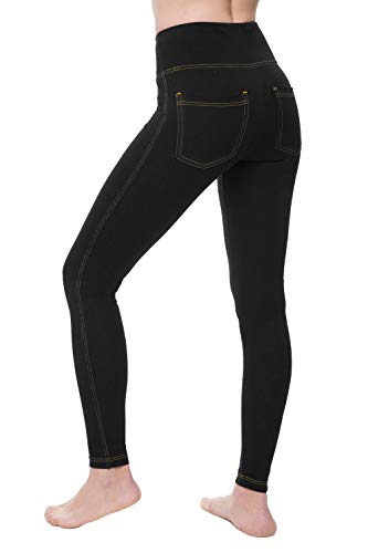 Nirlon Women's Jeggings High Waist Tummy Control Jean Leggings with Pockets for Women (XL, BlackJeans)