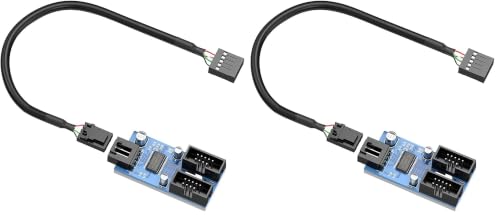 Image of Rocketek Motherboard USB 2.0 9-Pin Header to 2-Port Hub Splitter - 30CM Cable USB 9-Pin Internal Cable Adapter (Pack of 2)
