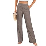 Womens Linen Pants Wide Leg Yoga Pants Women Casual Cotton Linen Palazzo Pant Lounge Beach Vacation Summer Straight Leg Trousers with Pockets Bronze L