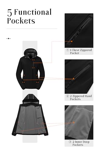 Pursky Jaqueta feminina softshell leve forrada com lã jaqueta de chuva impermeável casaco corta-vent