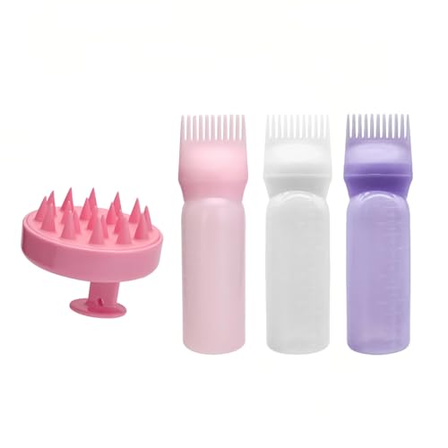 Hair Dye Applicator Bottle Kit with Shampoo Scalp Massager Brush, 3pcs Hair Tint Coloring Bottles with Comb Applicator, Reusable Tools for Hair Oil Treatment & Root Touch Up