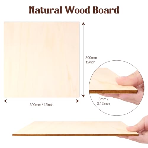 Philorn Basswood Sheets 12"x12"x 1/8", 12 Pack Plywood Sheets 3mm with Smooth Surfaces for Laser Cutting Engraving, Unfinished Wood for Crafts, Wood Burning, Architectural Models, Staining - Image 3