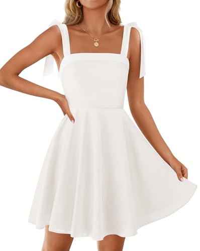 ZESICA Womens Summer Sleeveless Mini Dress Tie Shoulder Square Neck High Waist Swing A Line Short Sundresses