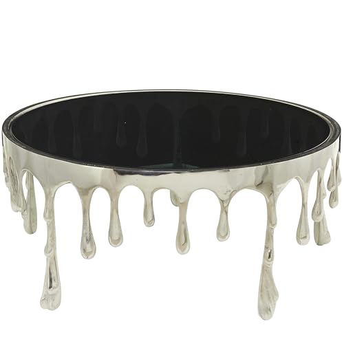 Image of Deco 79 Aluminum Metal Living Room Coffee Table Melting Drip Table with Black Glass Top, Center Table 36 inch x 36 inch x 16 inch, Silver