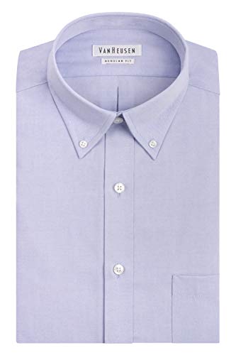 Van Heusen Men's Pinpoint Regular Fit Solid Button Down Collar Dress Shirt, Blue, 15.5