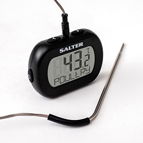 Salter 515 BKCR Premium Leave-In Digital Thermometer, Roasting, Grilling, BBQ, Jam Making, Deep Frying, Dual Sensors, Pan Clip Included, 0.1°C Graduations, ABS body, Stainless Steel Probe, Black